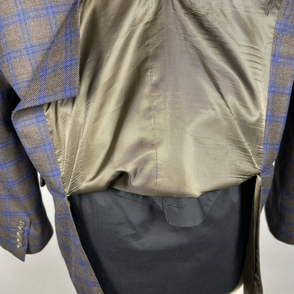 Stafford Men's Sport Coat Blazer Gray Brown Blue Plaid Wool Blend 42R 2 Button